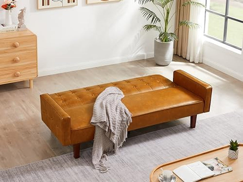 Brown PU Full Grain Leather SpaceSaving Three Seater Sofa-4