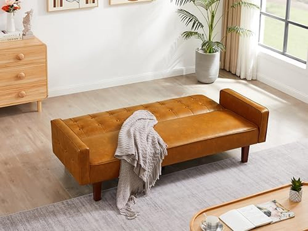 Brown PU Full Grain Leather SpaceSaving Three Seater Sofa-4