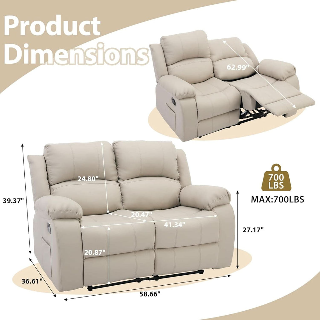 Manual Leather Loveseat Recliner Sofa With Pockets-1