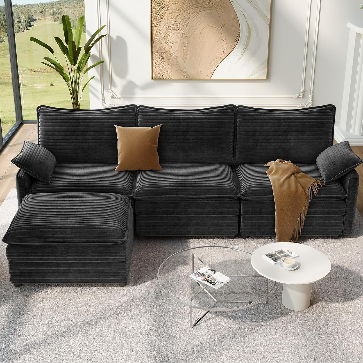 108 Inch Charcoal Gray Modular Sectional Sofa Ottoman-0