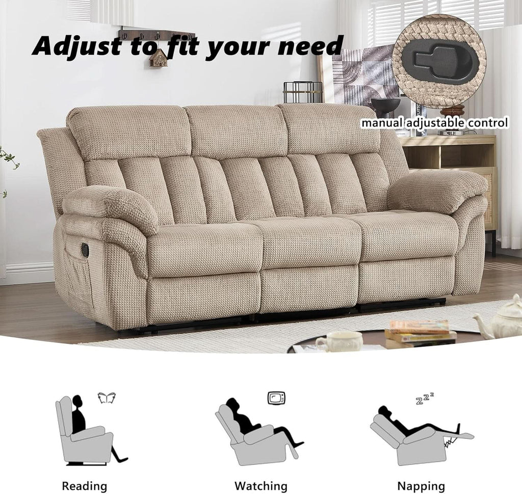 Deluxe Light Brown Three Seater Manual Recliner Sofa-2