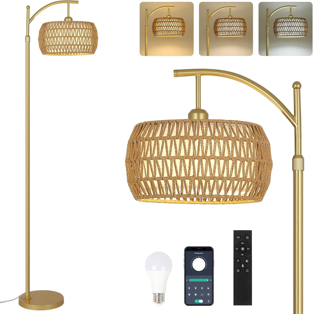 Arc Floor Lamp Timeless Brass Finish Remote Dimmable-0