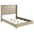 Malcolm Beige and White 4-Piece Eastern King Bedroom Set with Wingback Design, Velvet-Like Upholstery, and Metallic Accents