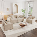 3 Piece Sofa Set with Arm Pillows and Toss Pillows , Sofa Set Include 2- Piece of Arm Chair and One 2-seat Sofa, Space Saving Casual Sofa Set for Living Room, Light Coffee Chenille