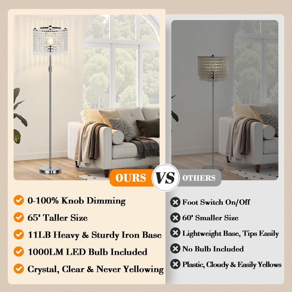 Premium Ultra Crystal Silver Dimmable Floor Lamp LED 1000LM-1