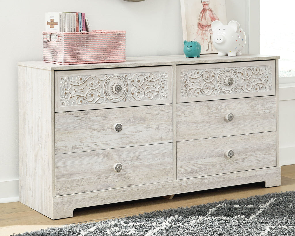 Paxberry - Six Drawer Dresser - Vinyl-Wrapped - Whitewash-1