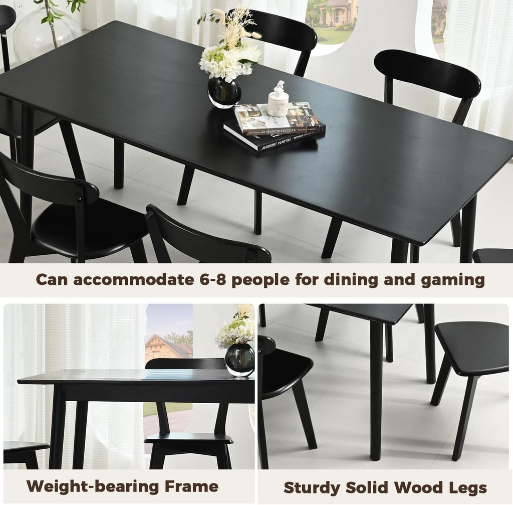70 Inch Black Solid Oak Dining Table For 6 To 8 People-3