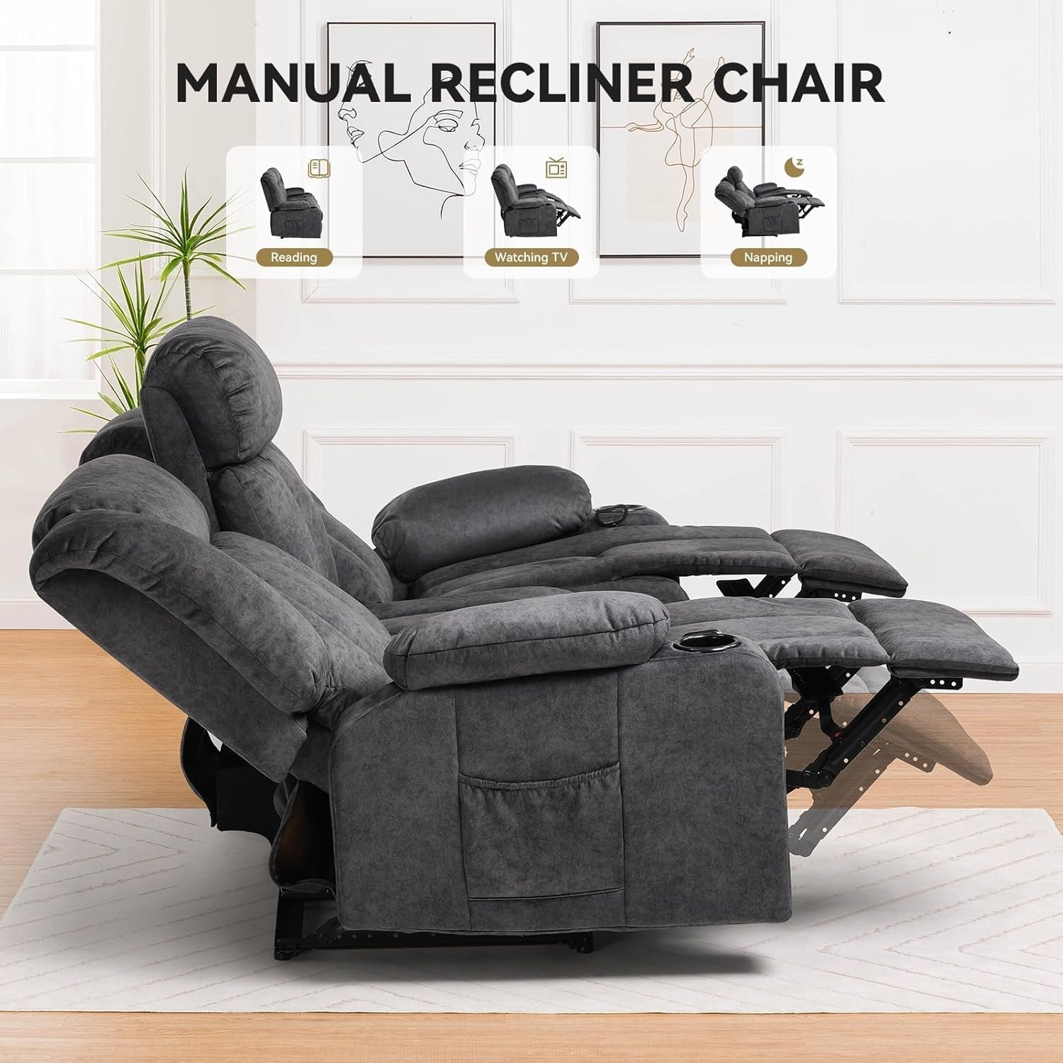 Premium Fabric Recliner Chair Featuring Cup Holders-4