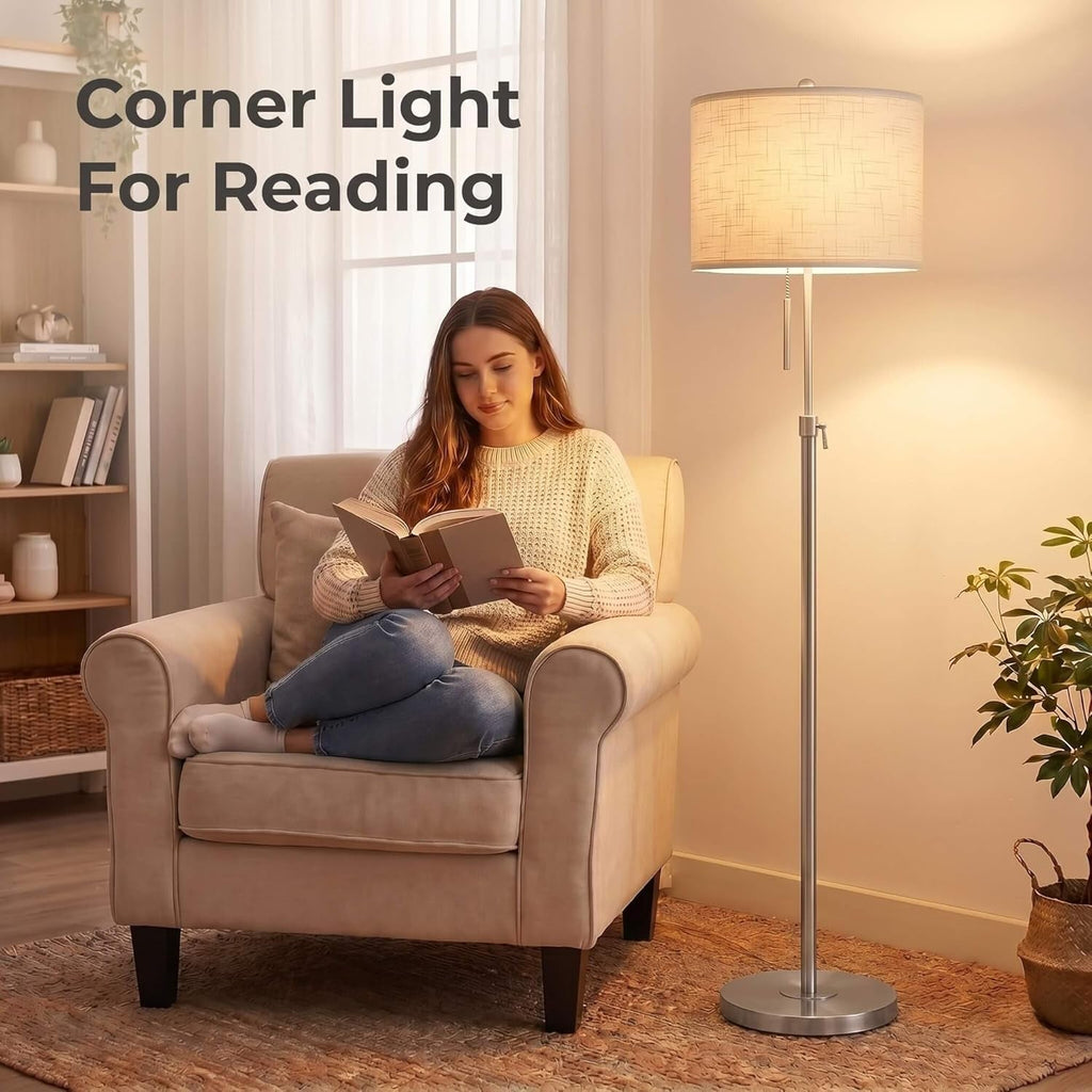 Brushed Nickel Height Adjustable Floor Lamp Dimmable