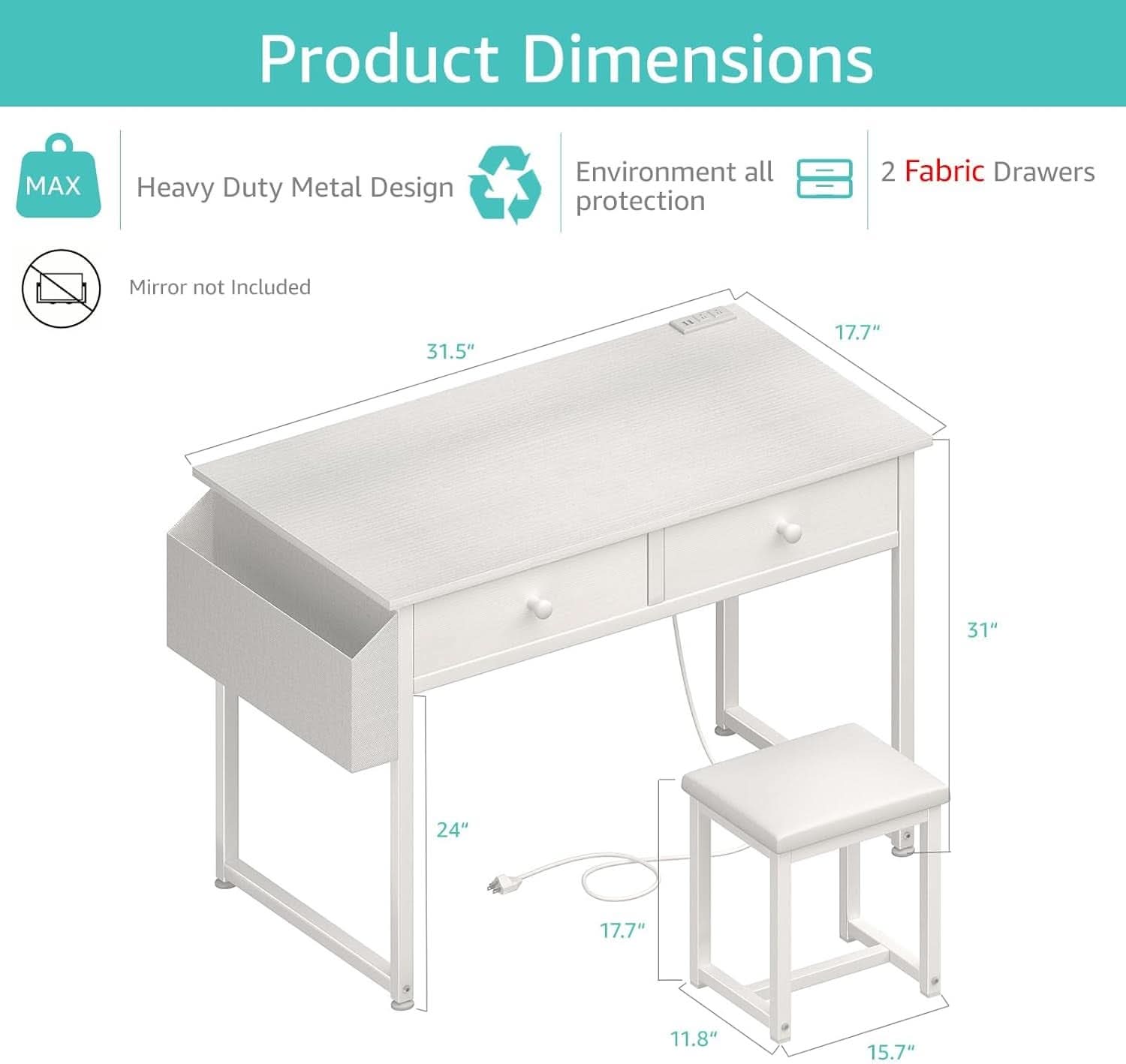 White Makeup Vanity Table With Integrated Charging-2