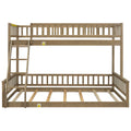 Walnut Twin XL over Queen Bunk Bed with Ladder and Guardrails, Solid Pine Wood+MDF, 84.7''L x 63.7''W x 58.3''H