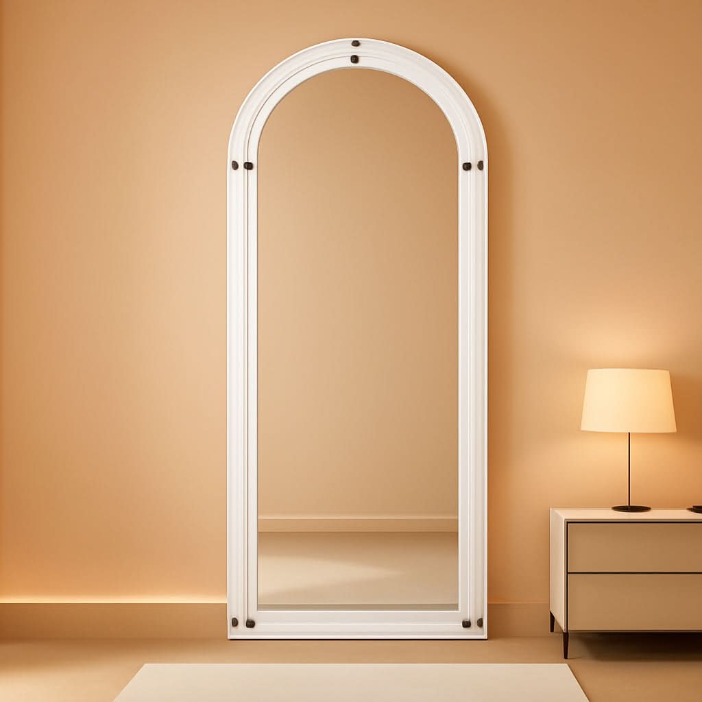 71x30 Full Length Arched Mirror Handcrafted Rustic White