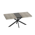 Retro Rectangular Stretch Dining Table in Grey Carole Top with Black Embossed Center Plate and Black Fine Sand Cross Iron Base, Storage Box Included, 55.11''-70.86'' Expandable