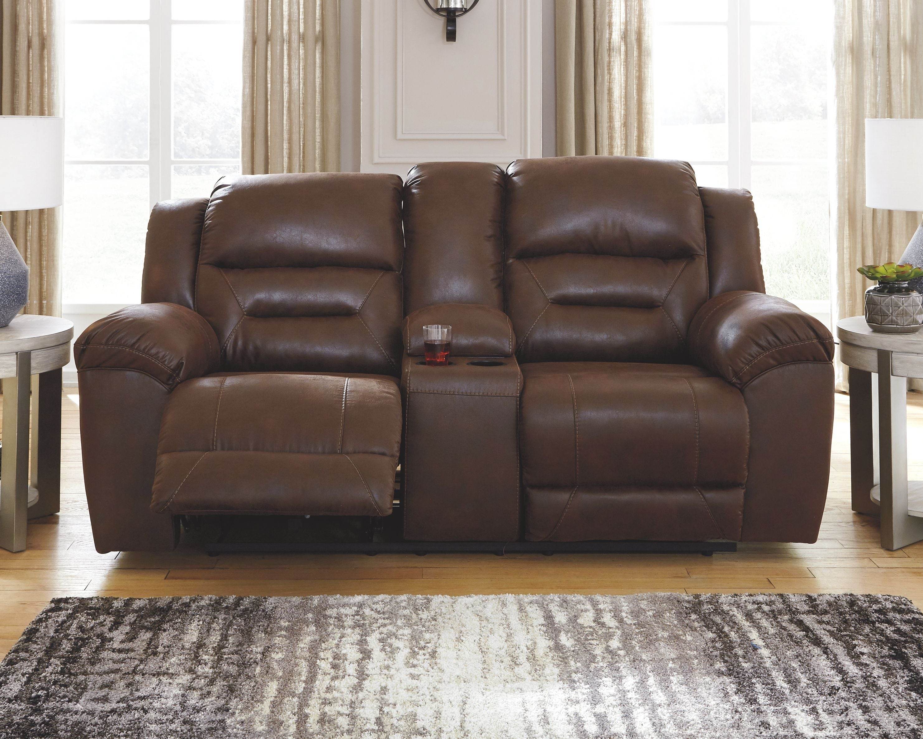 Stoneland - Dbl Power Reclining Loveseat With Console - Faux Leather - Chocolate-2