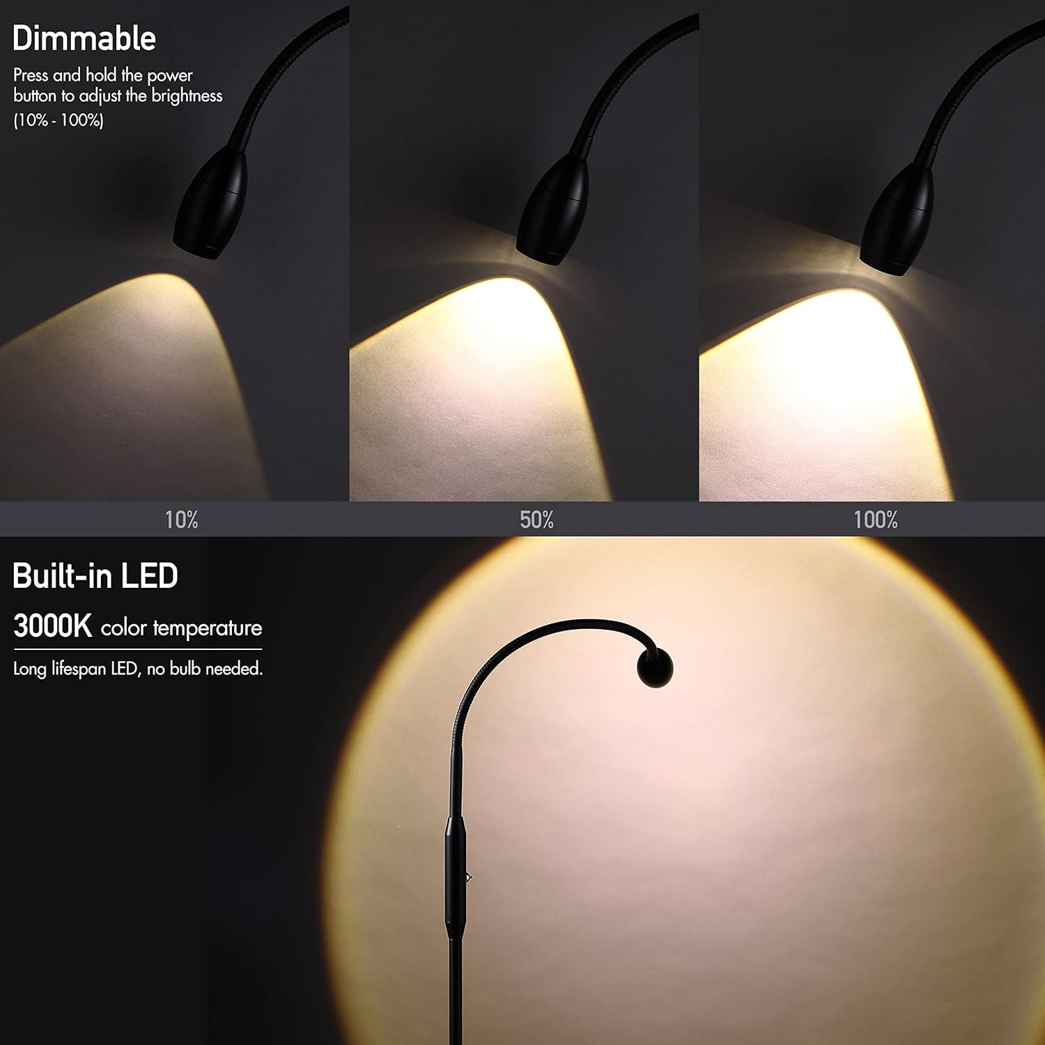 Matte Black Dimmable Zoomable Illuminated Floor Lamp
