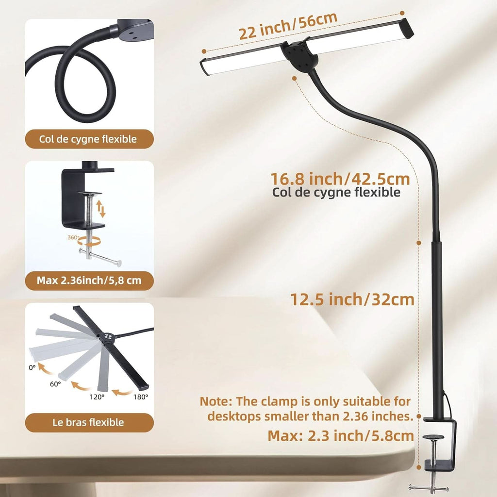 Led Desk Lamp Black Adjustable Gooseneck Dual Head Clip Lamp-1
