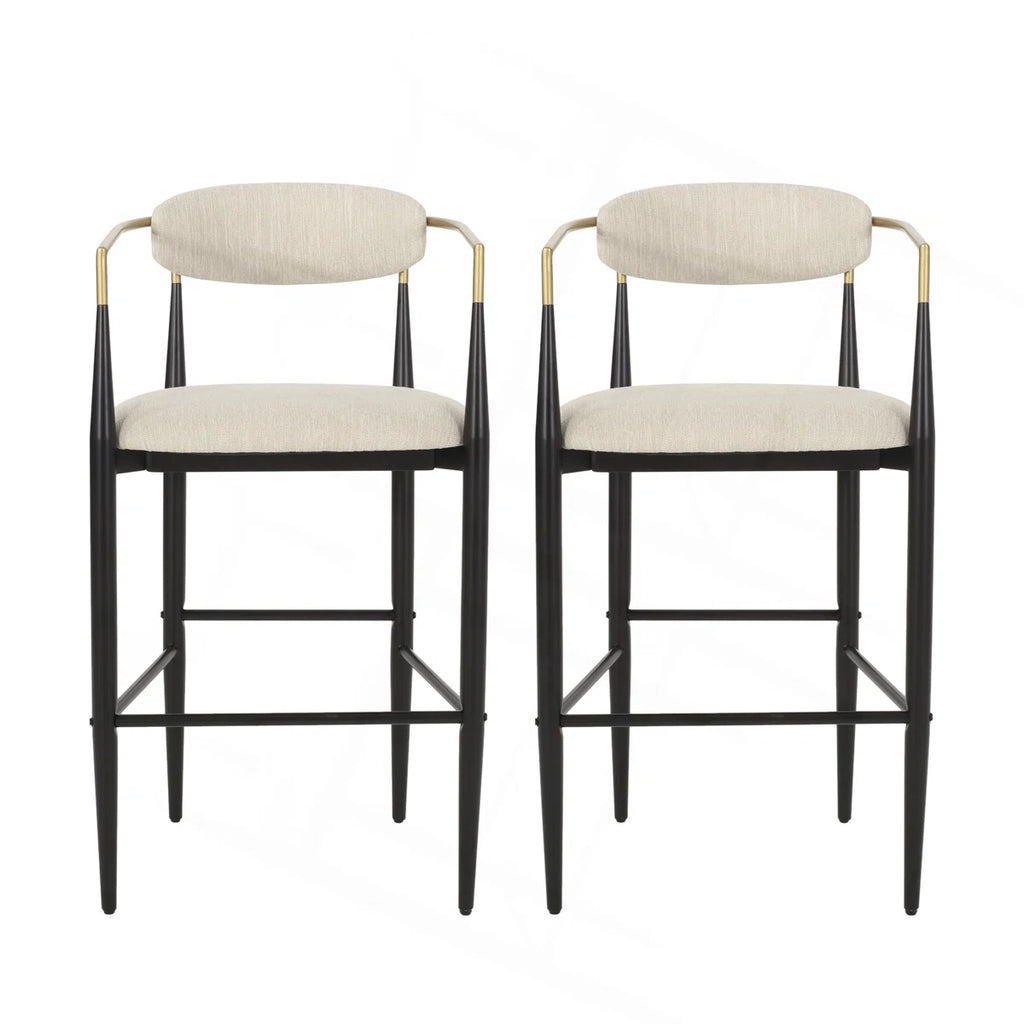 Barstools Set of 2, Upholstered Beige Bar Stools with Backs