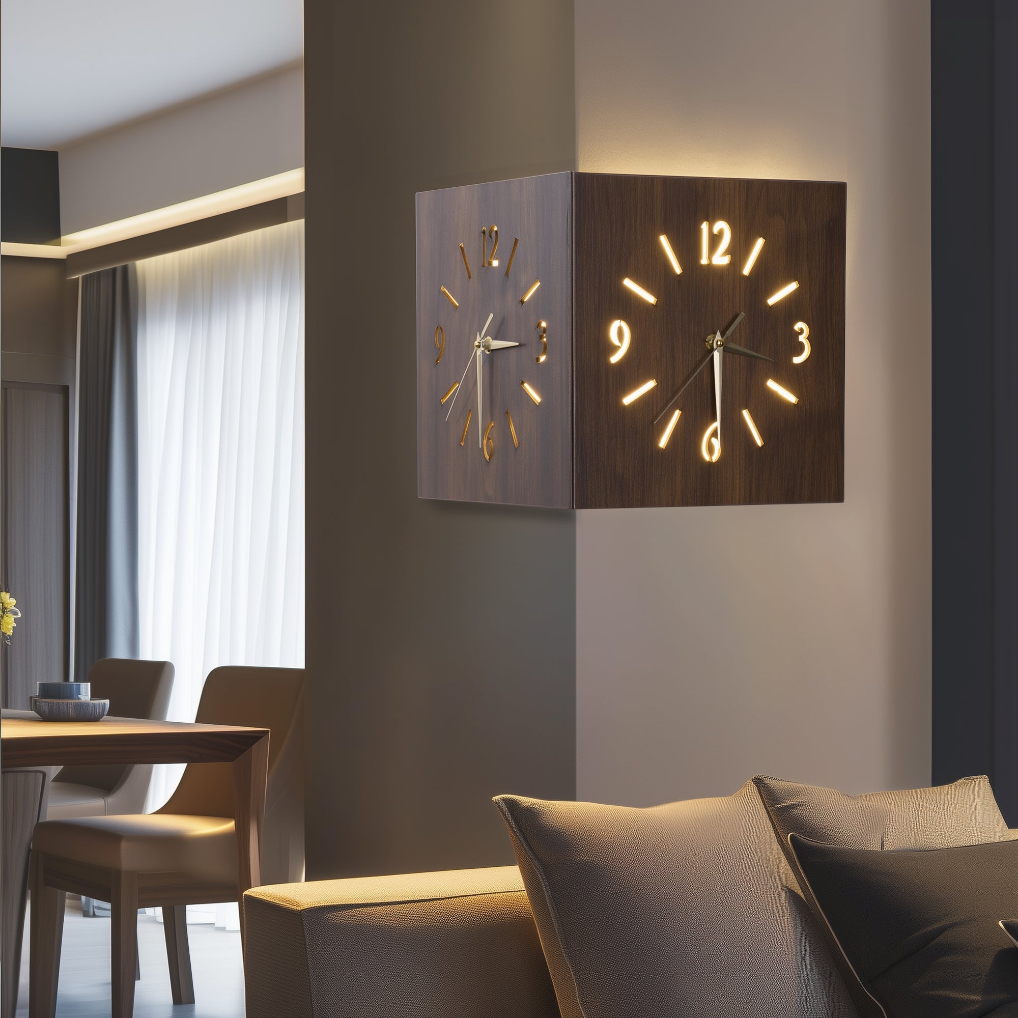 Sounds Activated Backlit Wooden Wall Clock Corner Clock-0