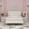 Full size Mid-Century Platform Bed Frame with Cream Velvet Upholstered Headboard-0