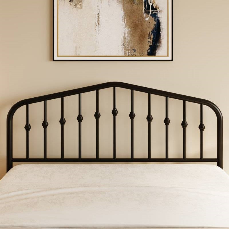 Full Size Vintage Farmhouse Spindle Black Metal Platform Bed-2