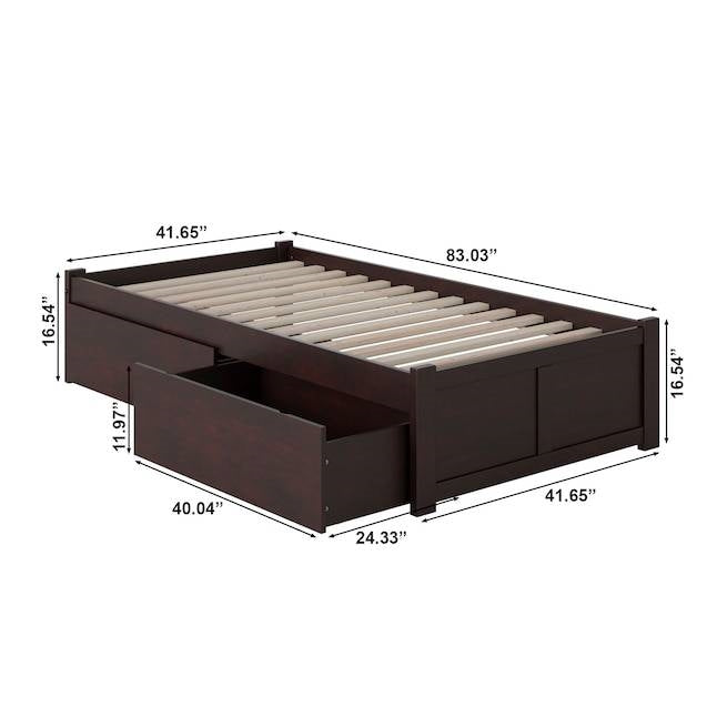 Twin XL Platform Bed Frame with 2 Storage Drawers in Espresso-4