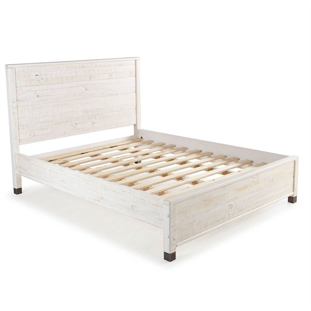 Full Size Solid Wood Platform Bed Frame with Headboard in Rustic White Finish-2