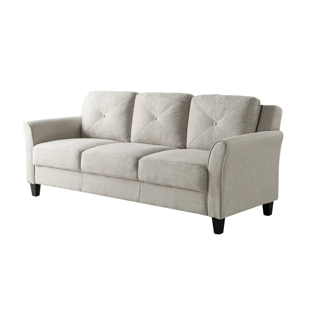 Modern 3-Seater Upholstered Sofa in Cream Microfiber with Button Tufted Cushions-0