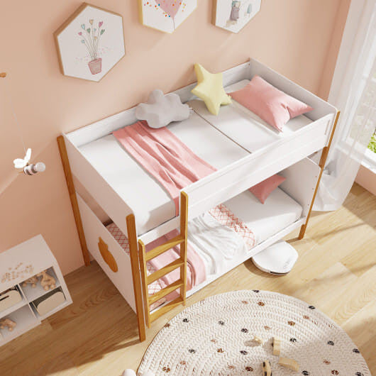 Twin Over Twin Bunk Bed with Integrated Ladder and Safety Guardrails-Twin Size-1
