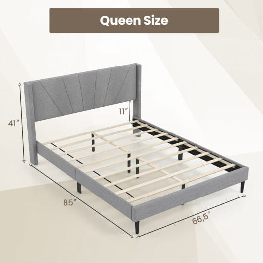Twin/Queen Bed Frame with Linen Upholstered Wingback Headboard-Twin Size-2
