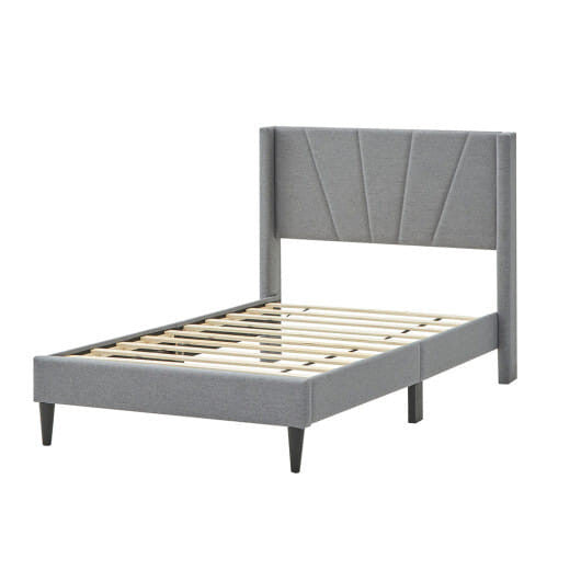 Twin/Queen Bed Frame with Linen Upholstered Wingback Headboard-Twin Size-4