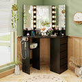 Corner Vanity Desk with LED Lighted Mirror & Power Outlet – White