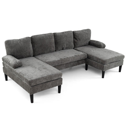 U-shaped Sectional Couch with Double Chaise for Living Room-Beige-1