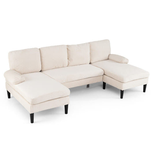 U-shaped Sectional Couch with Double Chaise for Living Room-Beige-2