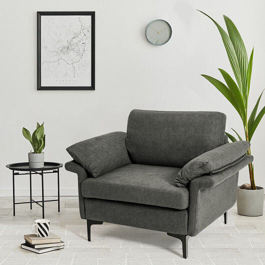 Modern Fabric Accent Armchair with Original Distributed Spring and Armrest Cushions-Gray-5