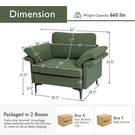 Modern Fabric Accent Armchair with Original Distributed Spring and Armrest Cushions-Gray-12