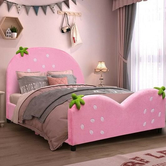 Kids Children Upholstered Berry Pattern Toddler Bed-2