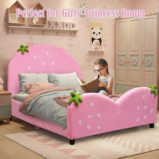 Kids Children Upholstered Berry Pattern Toddler Bed-3