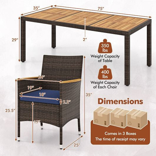 9 Piece Outdoor Dining Set with Acacia Wood Table Top-Beige