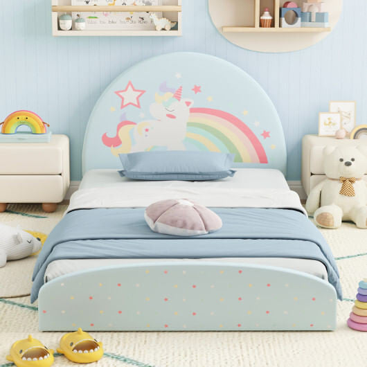 Twin Floor Bed Frame Upholstered Twin Size Kids Floor Bed with 210D Oxford Cloth Floor Mat-Blue-6