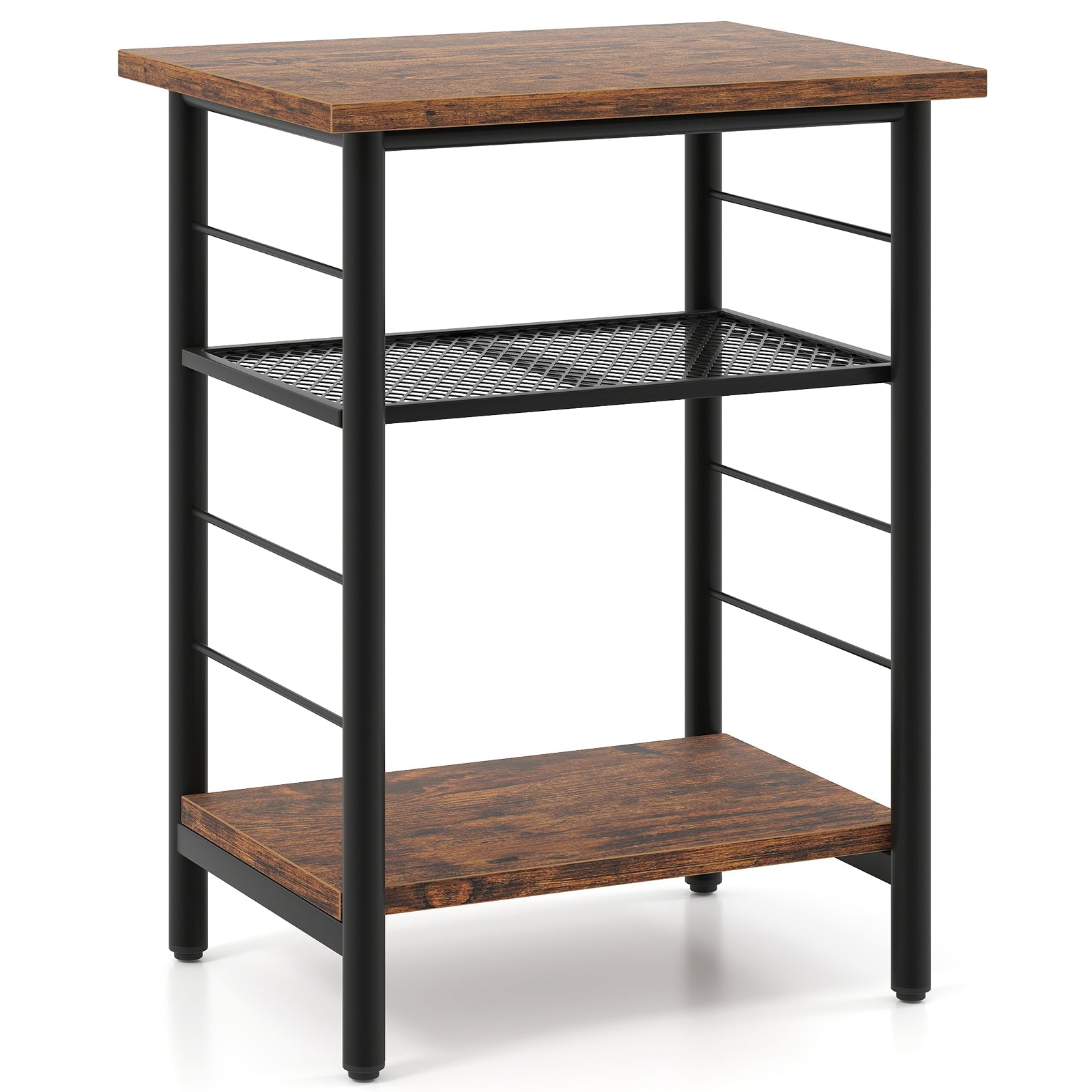 NNECW 3-Tier Industrial Side Table with Adjustable Mesh Shelf for Living Room