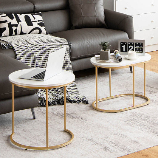 Modern Nesting Coffee Table Set of 2-White-1