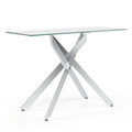 Glass Console Table Modern Entryway Table with Clear Tempered Glass Top-Silver-2