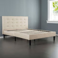 King size Upholstered Platform Bed Frame with Button Tufted Headboard in Taupe-0