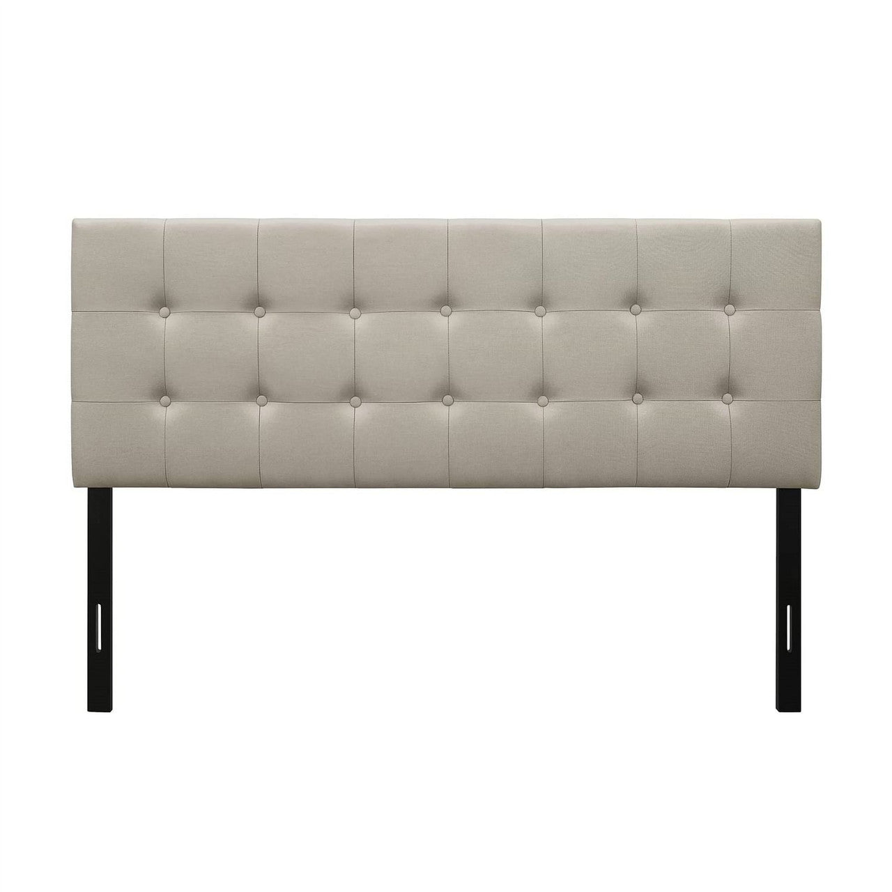 Full size Button-Tufted Headboard in Light Grey Taupe Beige Upholstered Fabric-2