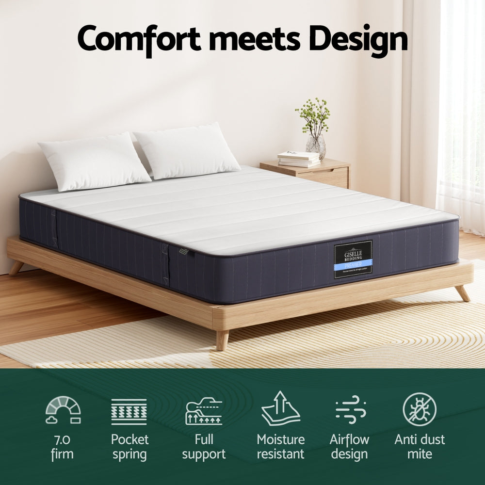 20cm Giselle Mattress Queen Bed Pocket Spring Mattresses-3