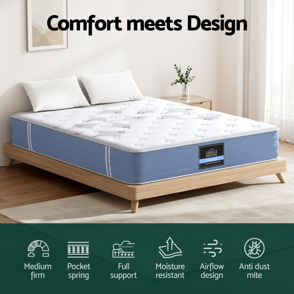 25cm Giselle Mattress Queen Bed Pocket Spring Mattresses-3