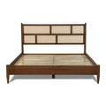 Queen Size Hardwood Platform Bed Frame with Cane Paneling Headboard in Walnut-0