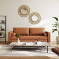Terracotta Upholstered Faux Leather Sofa w/ Pillows Solid Hardwood Legs-0