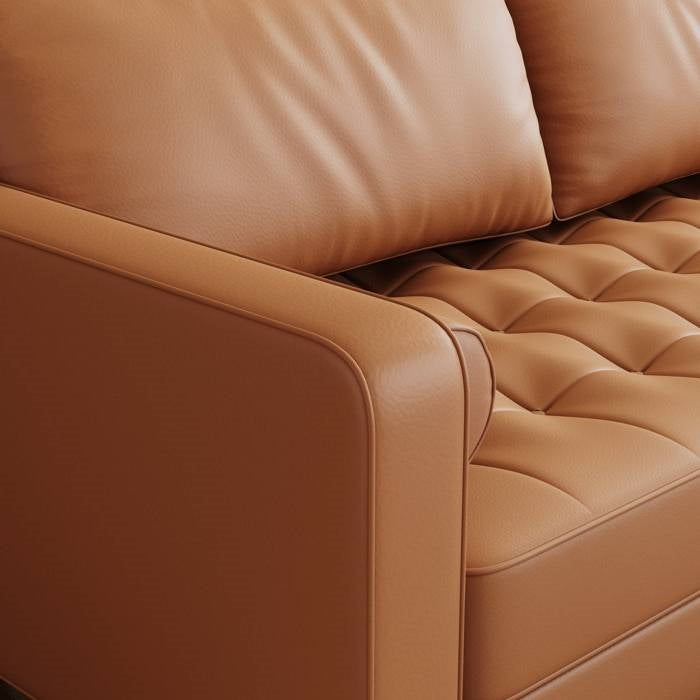 Terracotta Upholstered Faux Leather Sofa w/ Pillows Solid Hardwood Legs-3