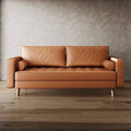 Terracotta Upholstered Faux Leather Sofa w/ Pillows Solid Hardwood Legs-0